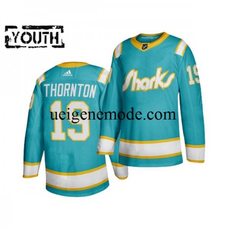 Kinder San Jose Sharks Eishockey Trikot JOE THORNTON 19 Adidas Throwback Blau Authentic